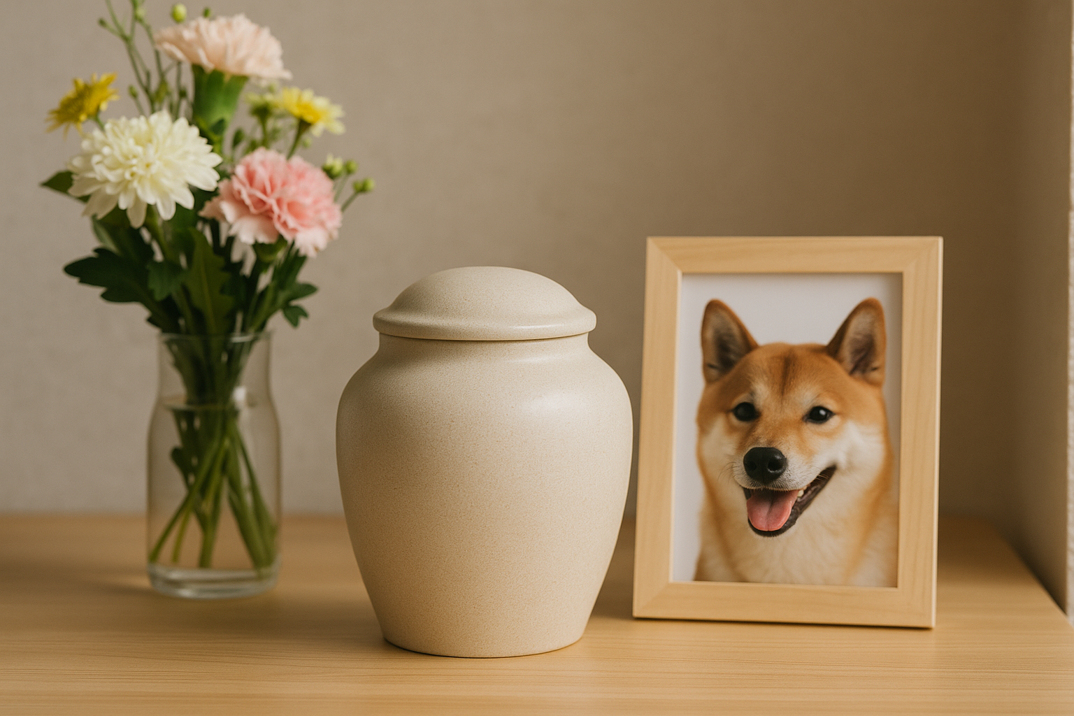 ペットの骨壺と写真
