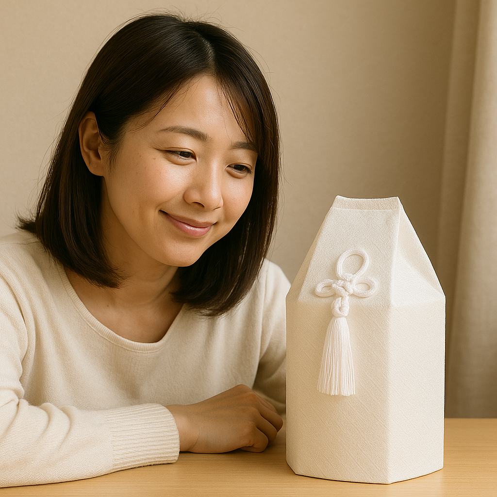 骨壺を眺める女性
