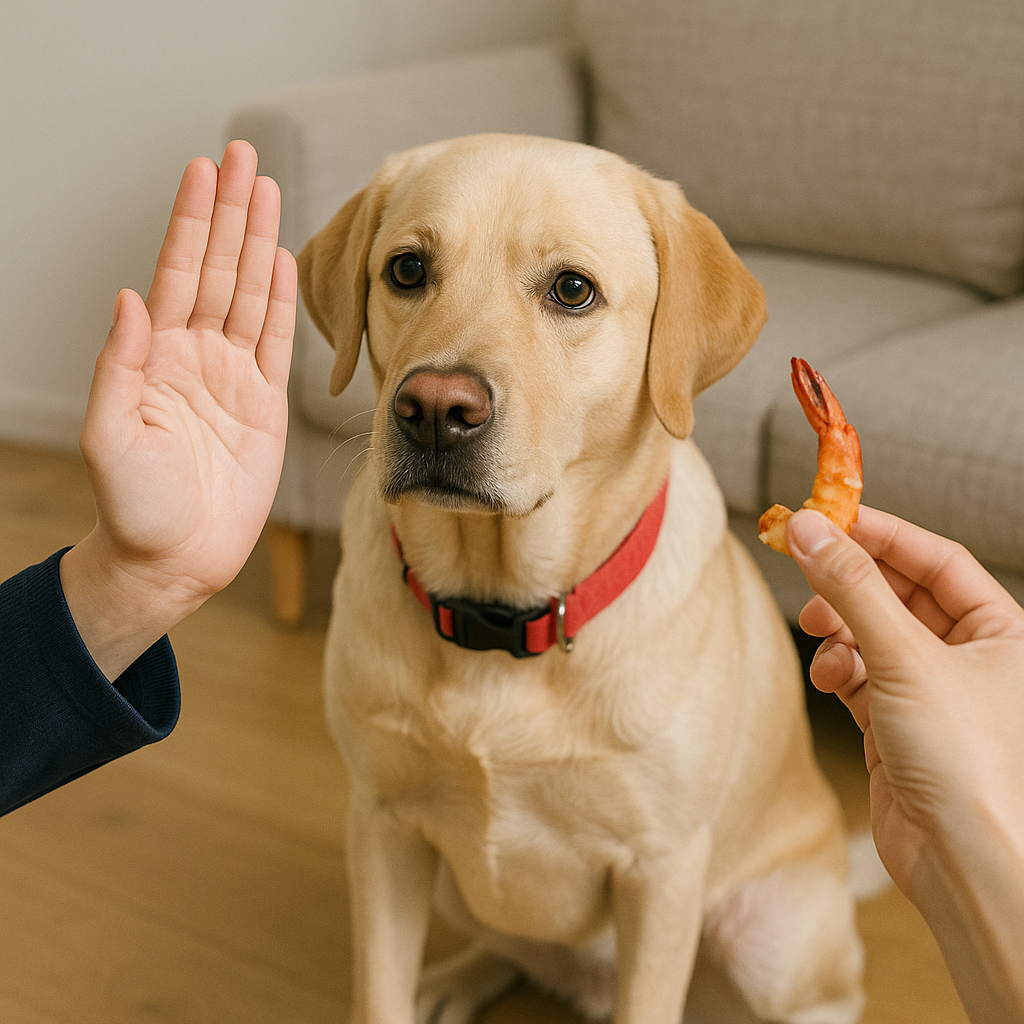 犬がエビの尻尾を食べるのを止める