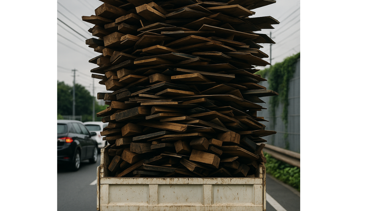 クルドカー
トラックに最大積載量を超えると思われる廃材を載せている