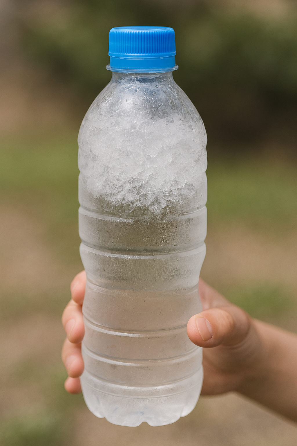 ペットボトルの氷が徐々に溶けている様子