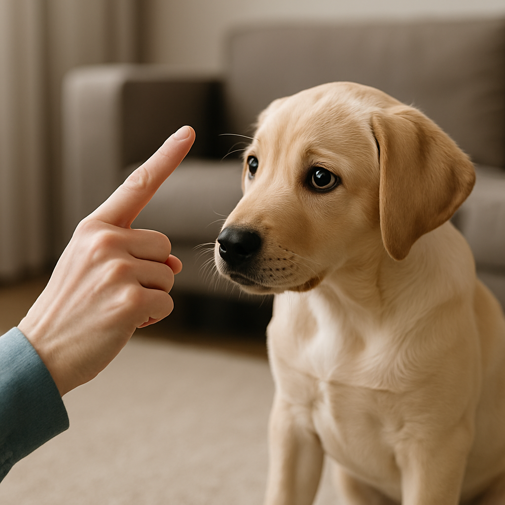 犬の待てを教えている