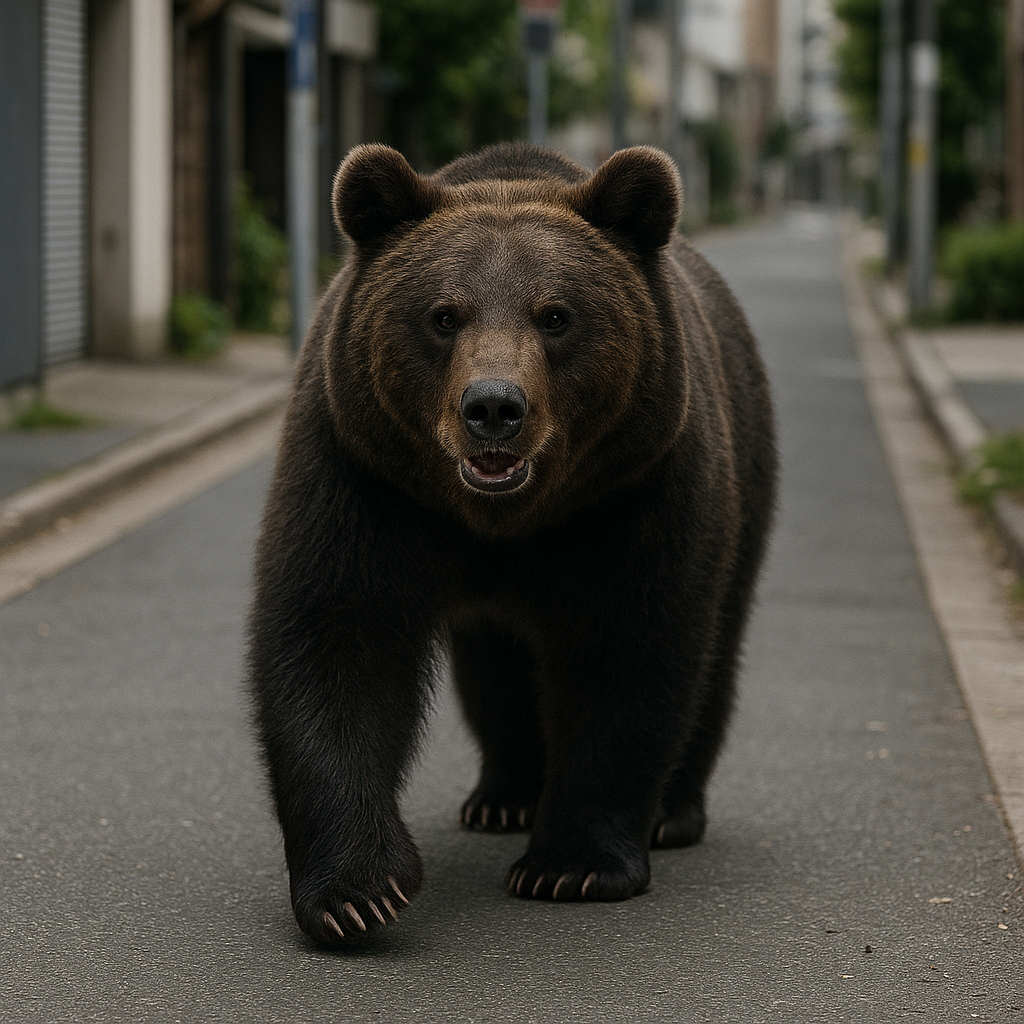 住宅街を歩く熊