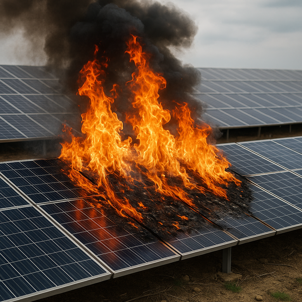 ソーラーパネルが燃えている