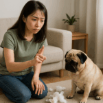 イタズラをして怒られているパグ犬