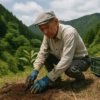 クマが山で暮らせるように植林している様子