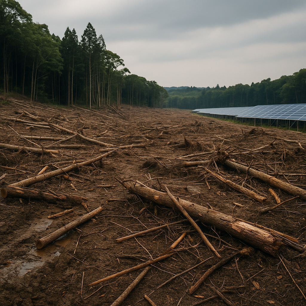 森林破壊で野生動物が暮らせなくなった山の様子
