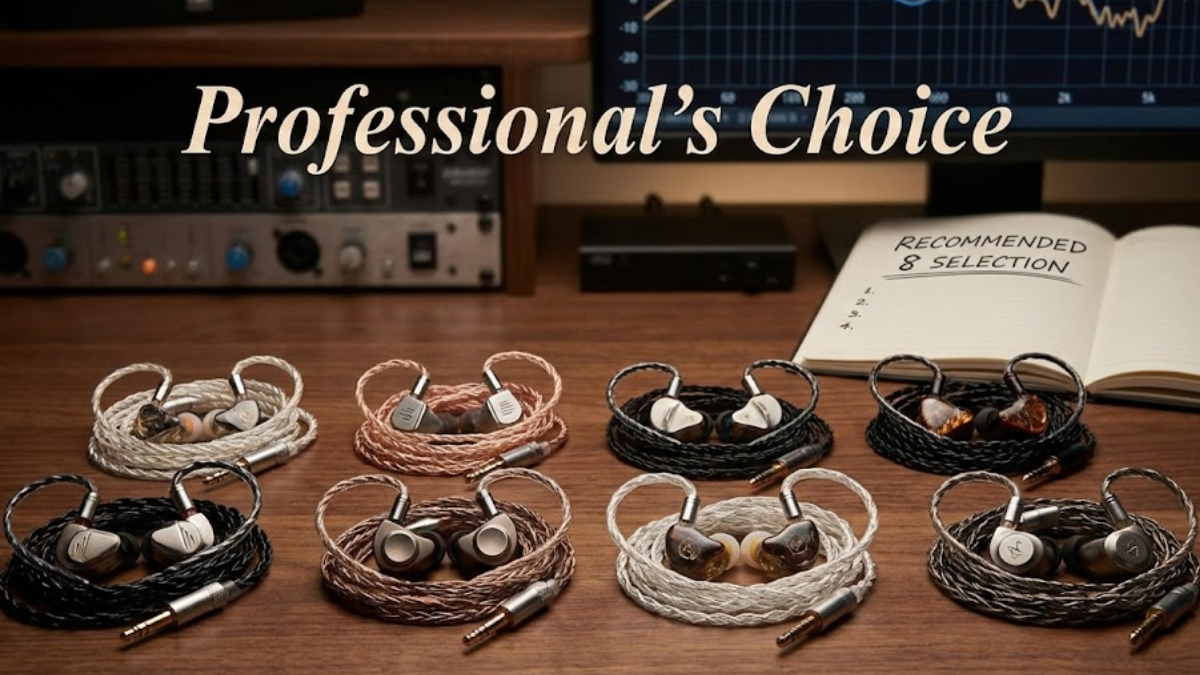 プロが勧める８つの優先イヤホンが並べられている